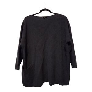 Lafayette 148 Ribbed Knit Dolman Sweater Womens LG Navy Wool Pocket Lagenlook